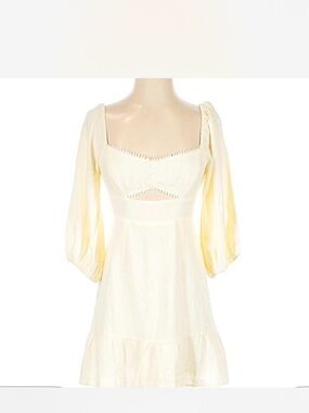 Lush Cream Puff-Sleeve Square Neck Mini Dress